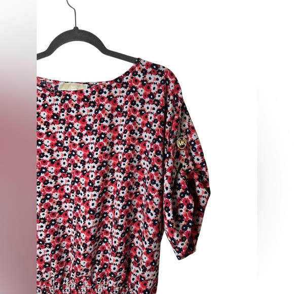 Michael Kors Red Floral Blouse Top Smocked Waist Women’s Size L - Picture 3 of 7
